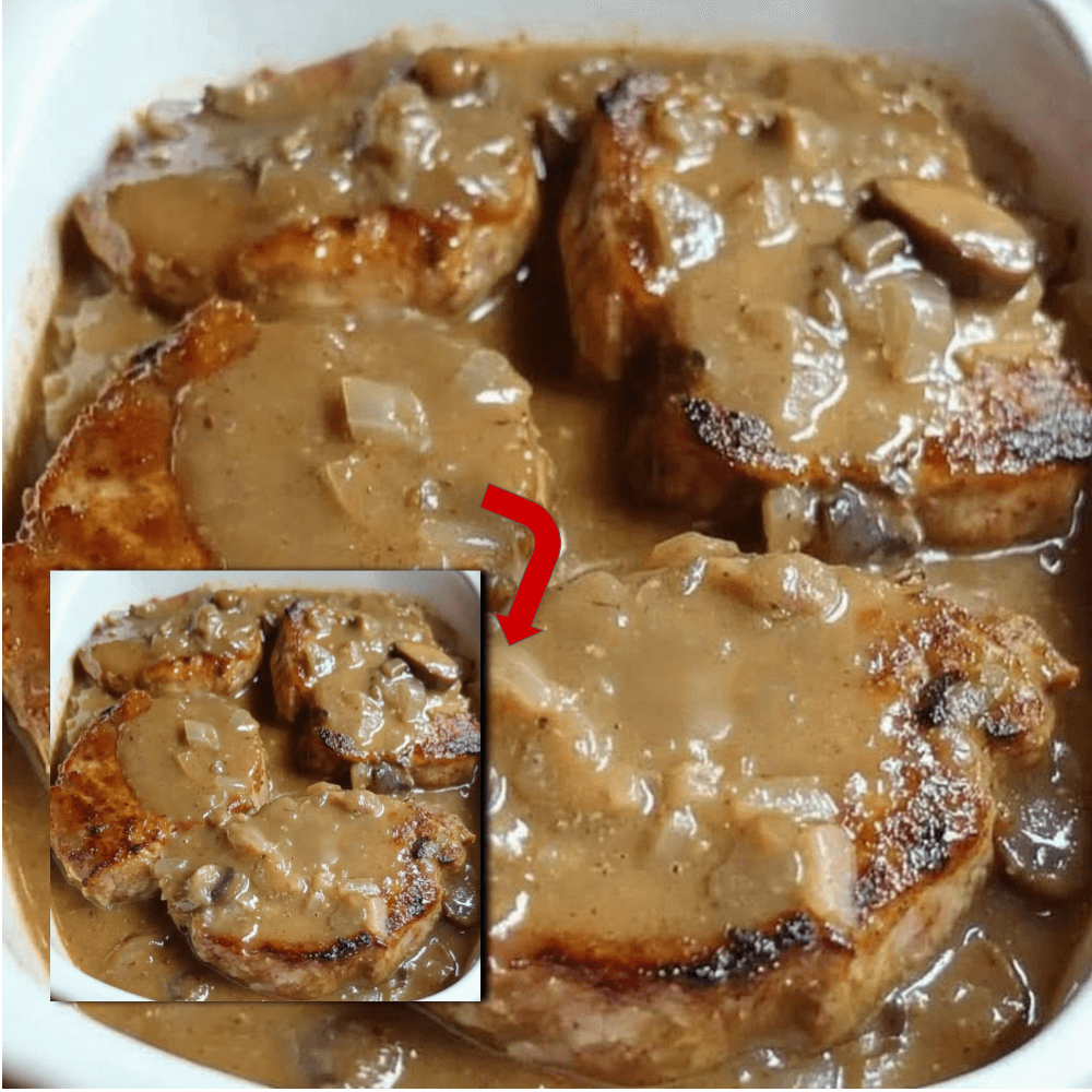 Slow Cooker Beef Chops with Onion Mushroom Gravy Recipe
