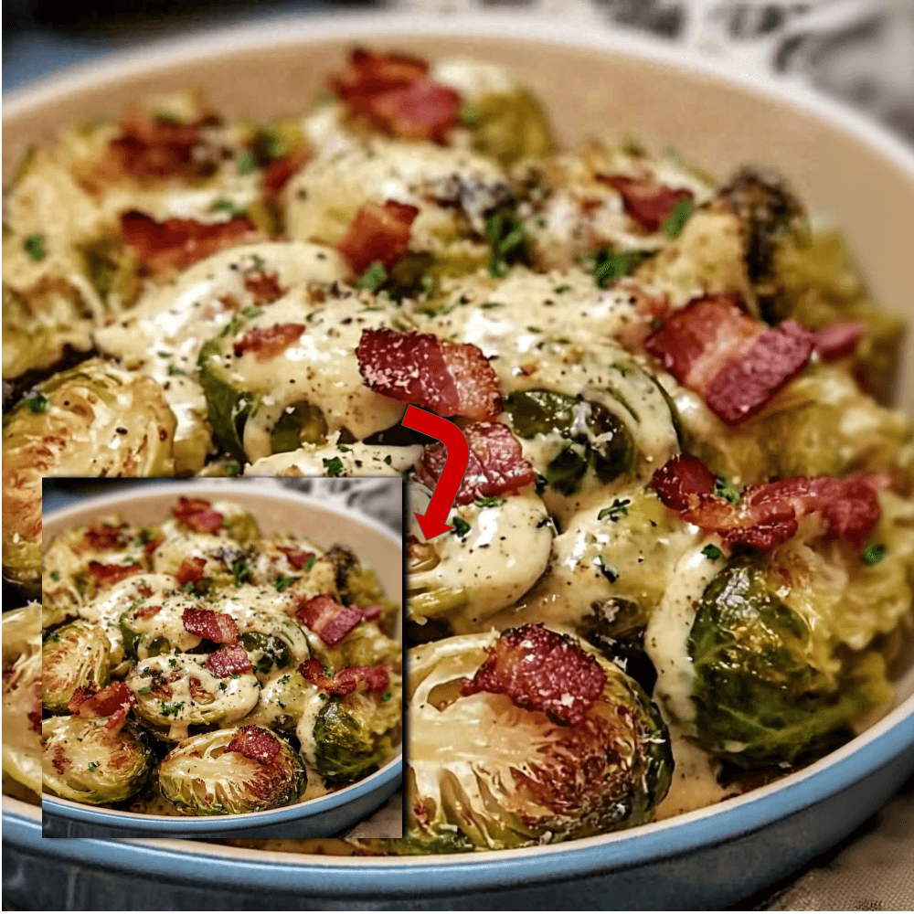 Crispy Brussels Sprouts with Beef & Creamy Mustard Sauce