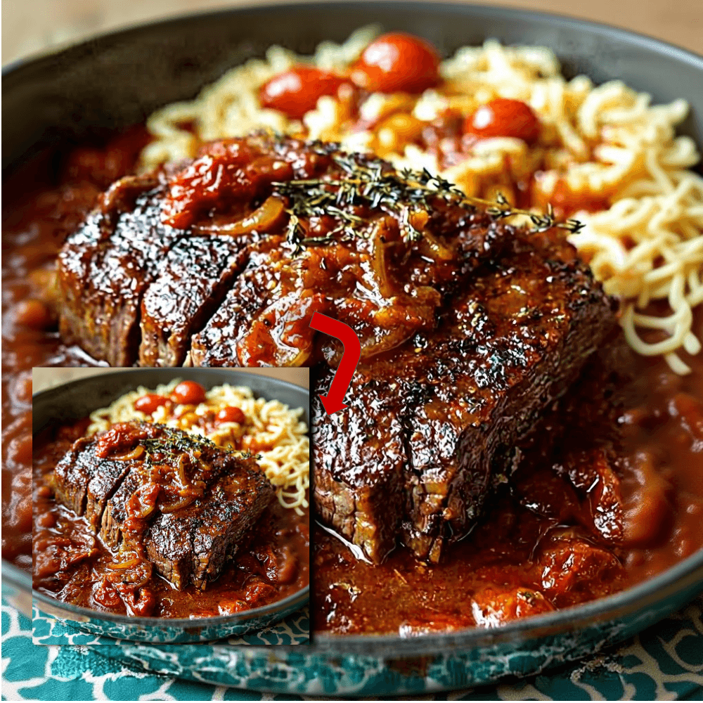 Tender Braised Beef Roast with Tomato Onion Gravy