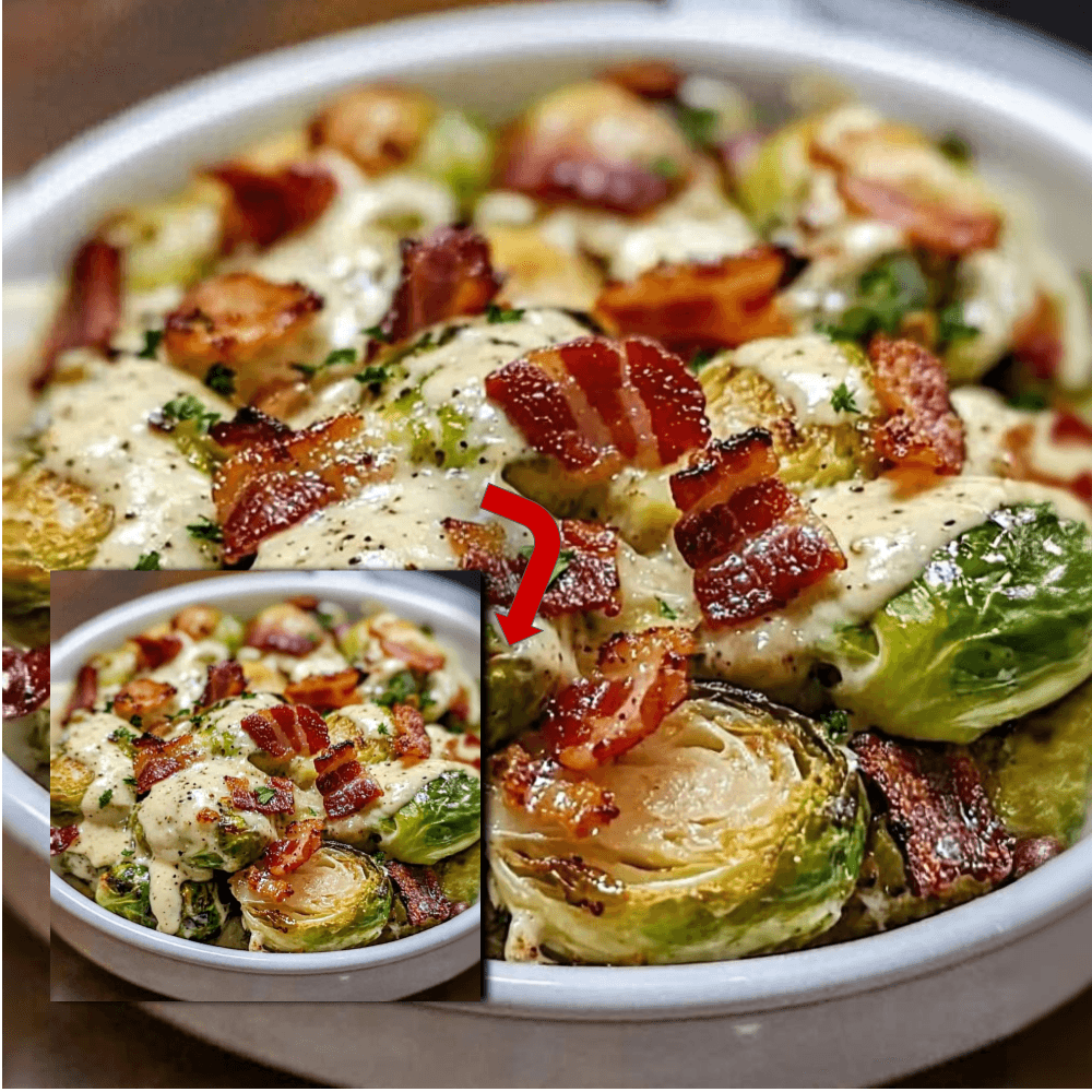Creamy Mustard Brussels Sprouts with Crispy Beef