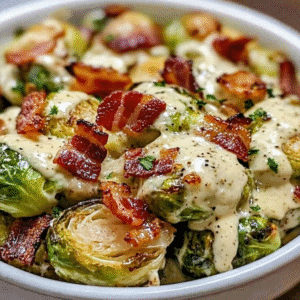 Creamy Mustard Brussels Sprouts with Crispy Beef