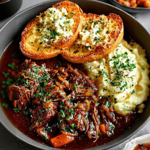 French Onion Braised Beef with Gruyère Toast Recipe