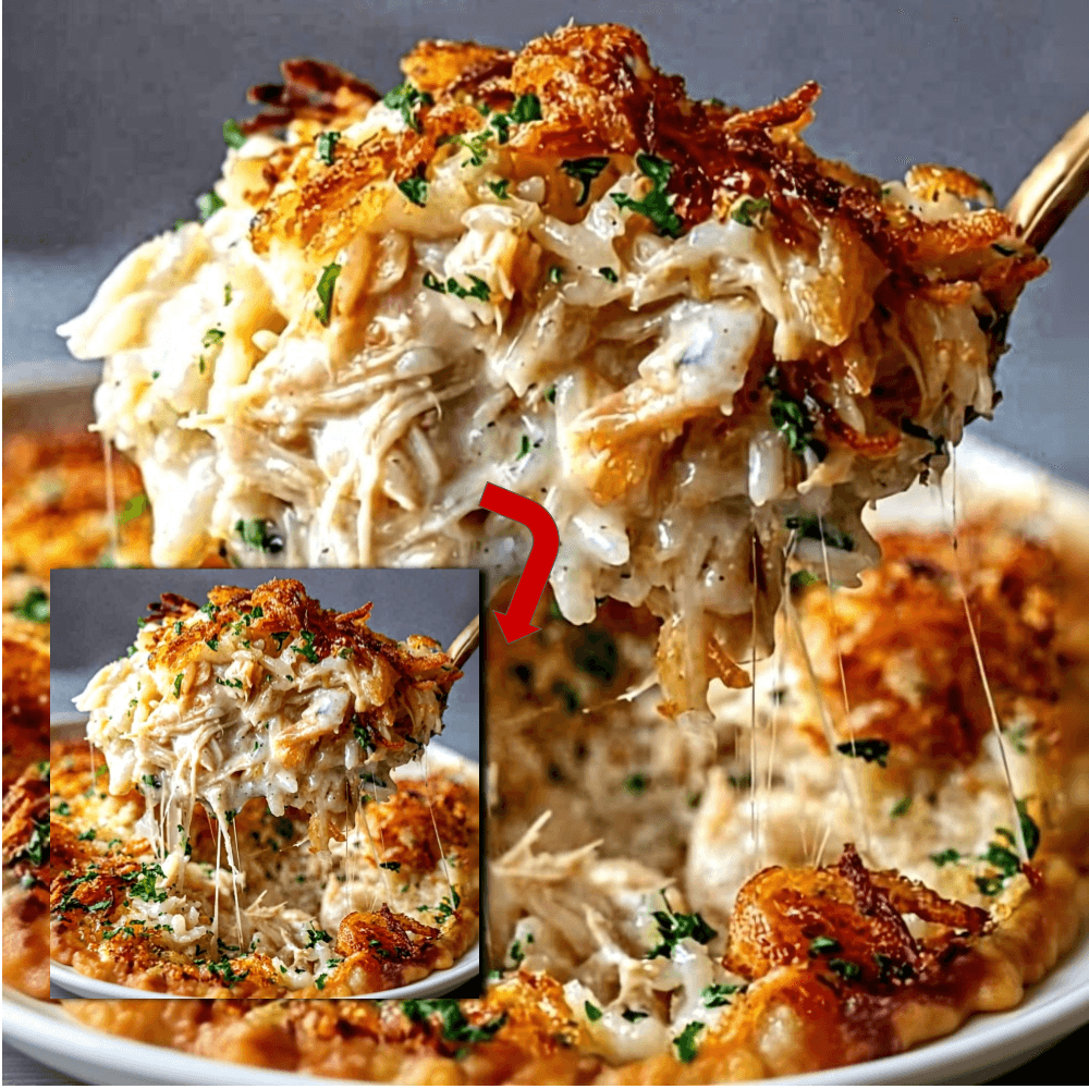 French Onion Chicken Rice Bake - Easy Creamy Casserole