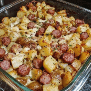 Smoked Beef Sausage and Potato Bake (Easy Cheesy Dinner)