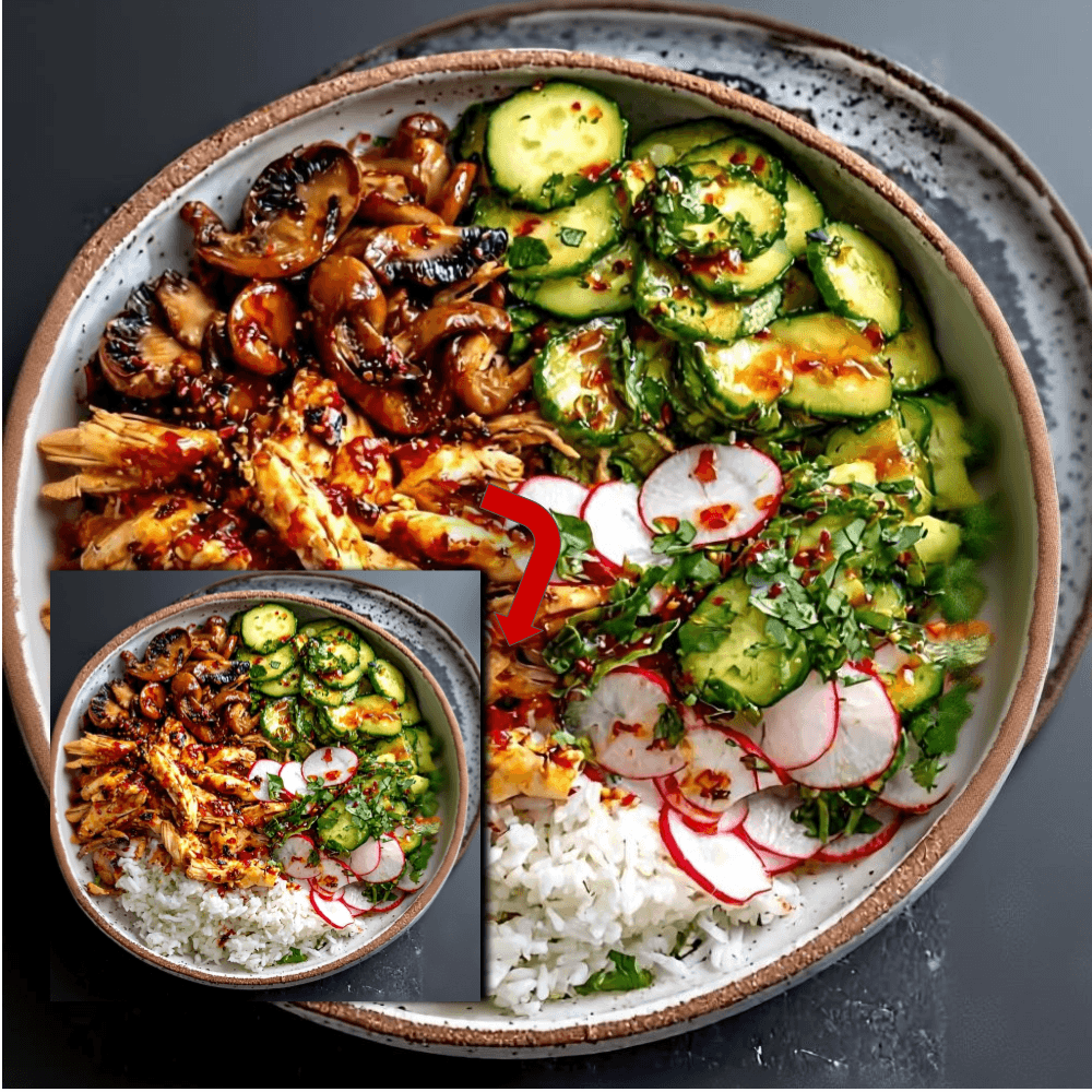 Sweet Chili Chicken Bowls with Mushrooms & Cucumber Crunch