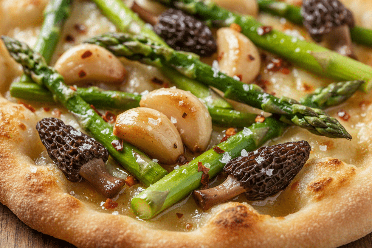 Asparagus and Morel Pizza with Garlic Confit preparation step 2