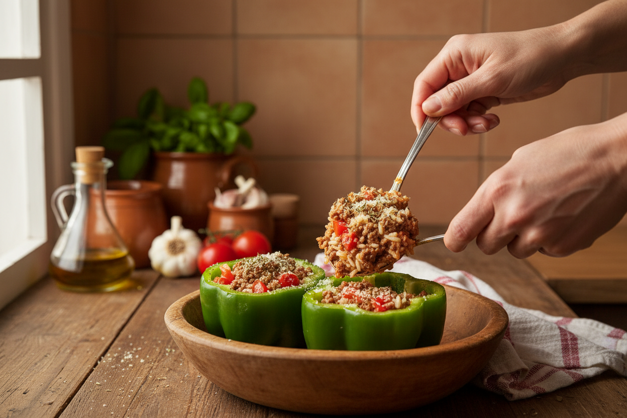 Cozy Stuffed Bell Peppers with Ground Beef, Rice, and Cheese preparation step 2