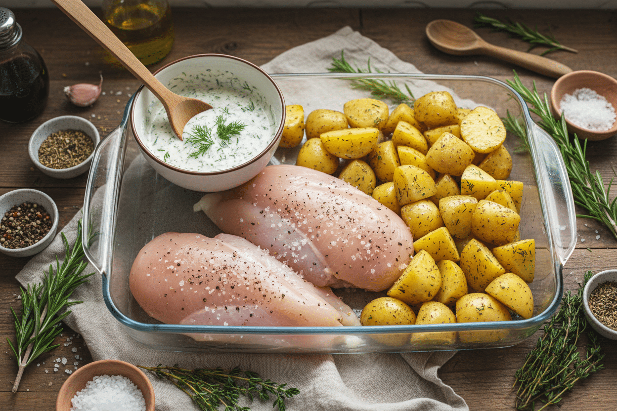 Creamy Herb Chicken with Roasted Potatoes preparation step 2