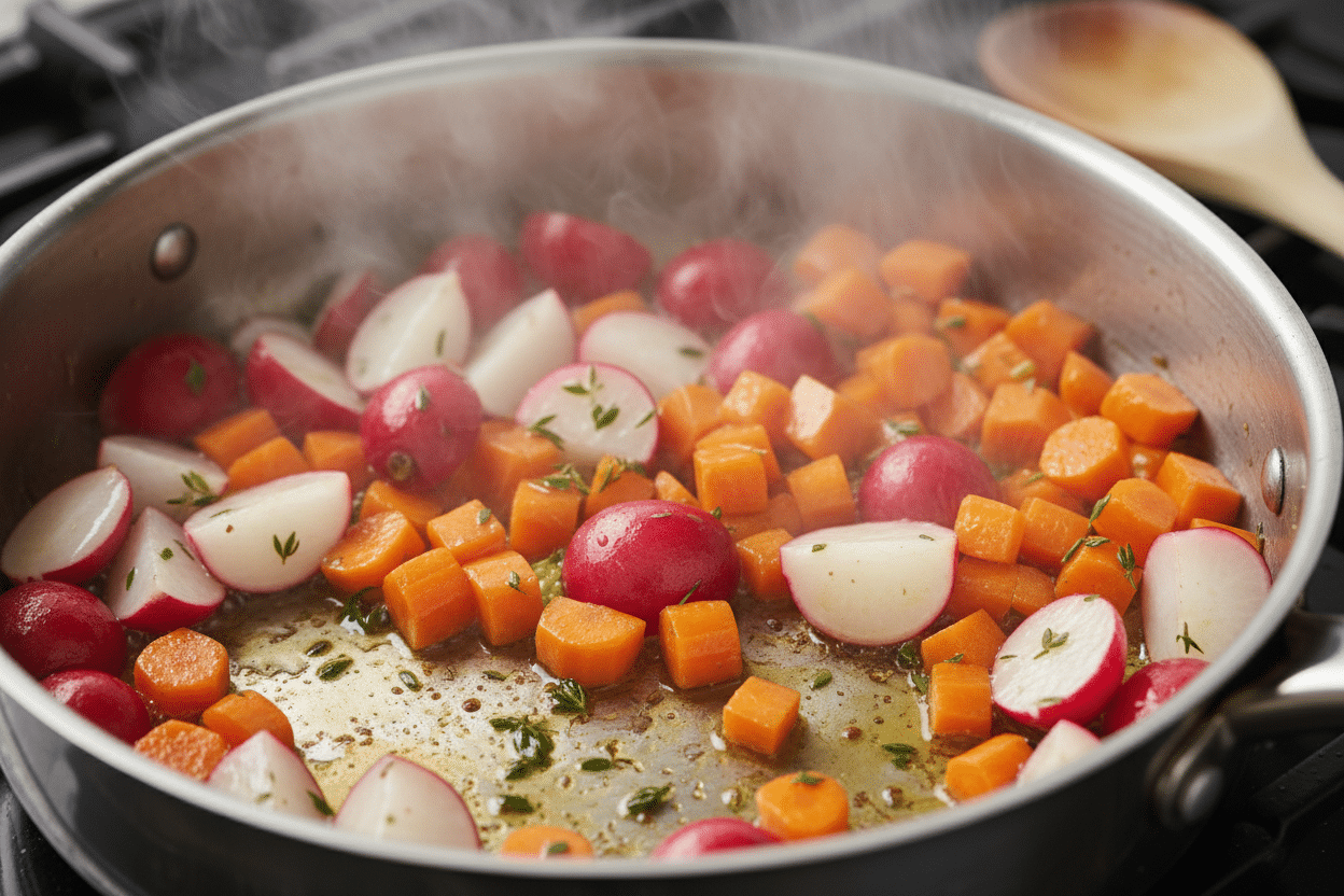 Delicious Radish Veggie Soup preparation step 1