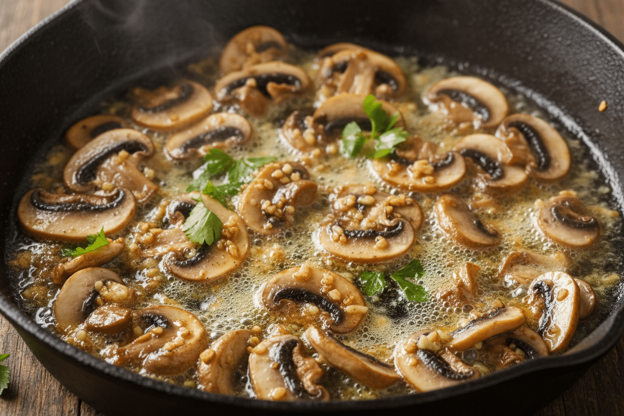 Garlic Butter Sautéed Green Beans and Mushrooms preparation step 1
