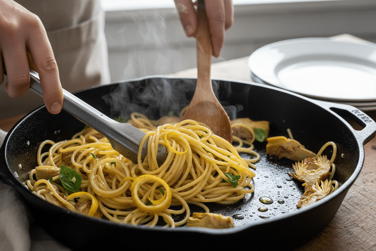 Zesty Lemon Artichoke Pasta preparation step 1