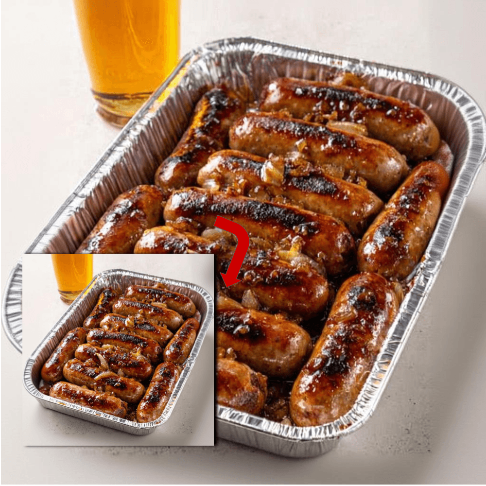 Baked Beef Sausages with Sticky Caramelized Onion Glaze