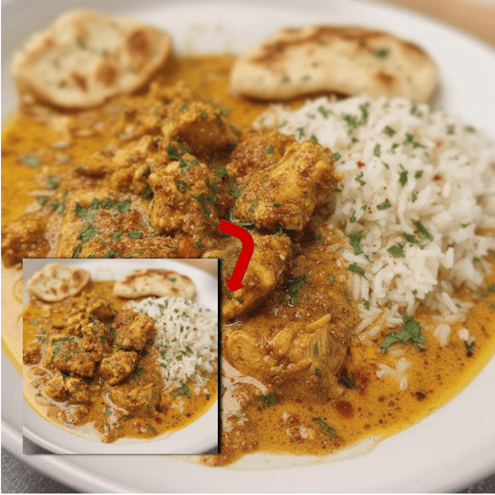 Easy Chicken Korma Recipe with Rice & Naan