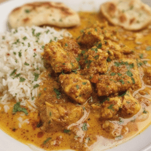 Easy Chicken Korma Recipe with Rice & Naan