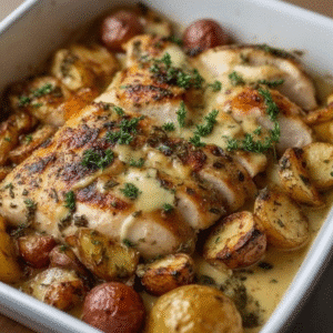 Baked Creamy Herb Chicken and Potatoes Recipe