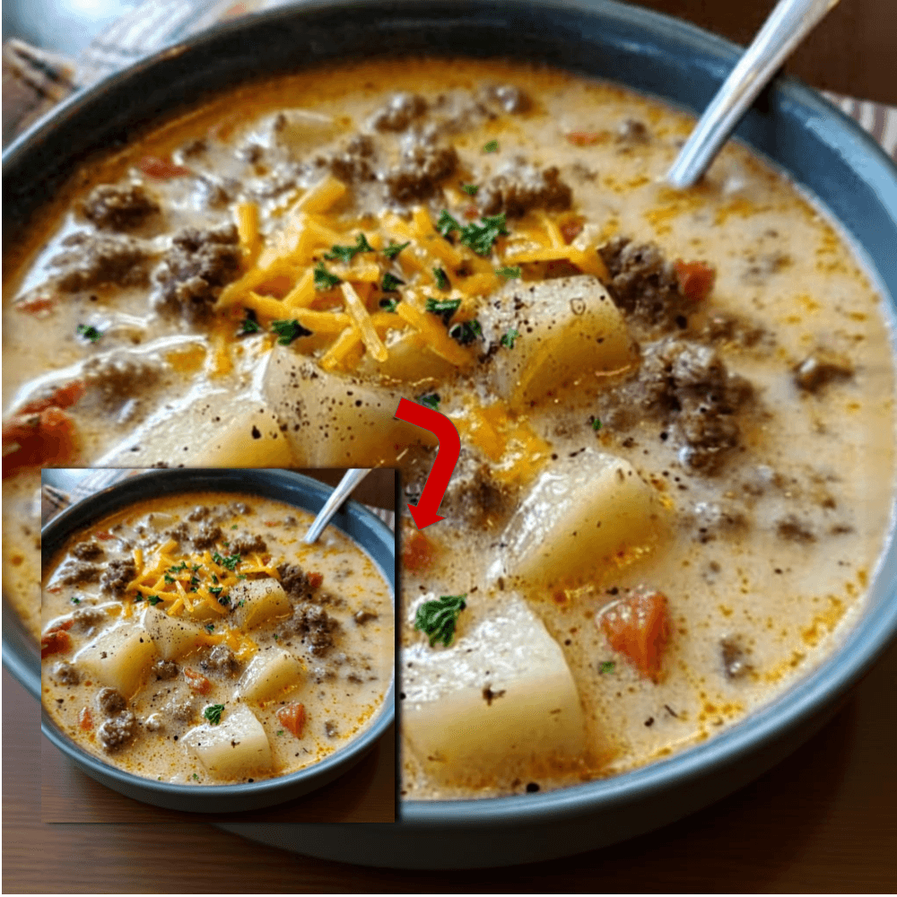Crockpot Creamy Potato Hamburger Soup - Cheesy & Hearty