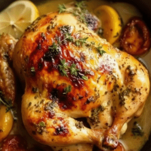 Lemon Herb Roasted Chicken with Plum Sauce (Easy Recipe)