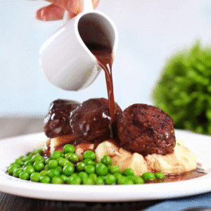Minted Lamb Meatballs with Red Wine Gravy
