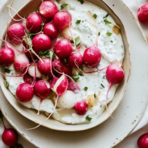Roasted Radishes Garlic Chive Yogurt (Healthy Side Dish)