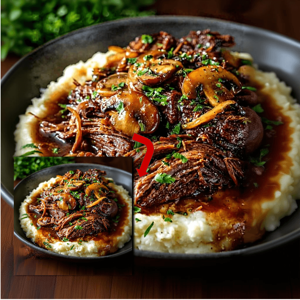 Slow Cooker Beef Roast with Mushrooms & Onion Gravy