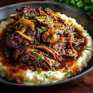 Slow Cooker Beef Roast with Mushrooms & Onion Gravy