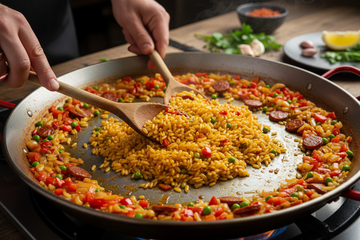 Authentic Spanish Paella with Saffron & Seafood preparation step 1