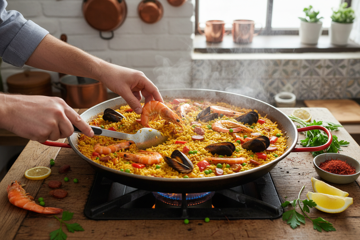 Authentic Spanish Paella with Saffron & Seafood preparation step 2