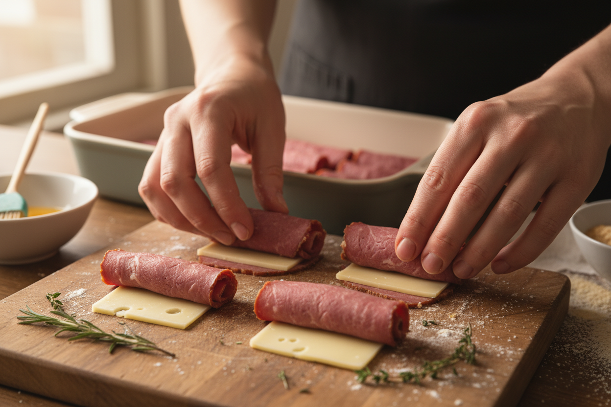 Baked Beef Cordon Bleu preparation step 1