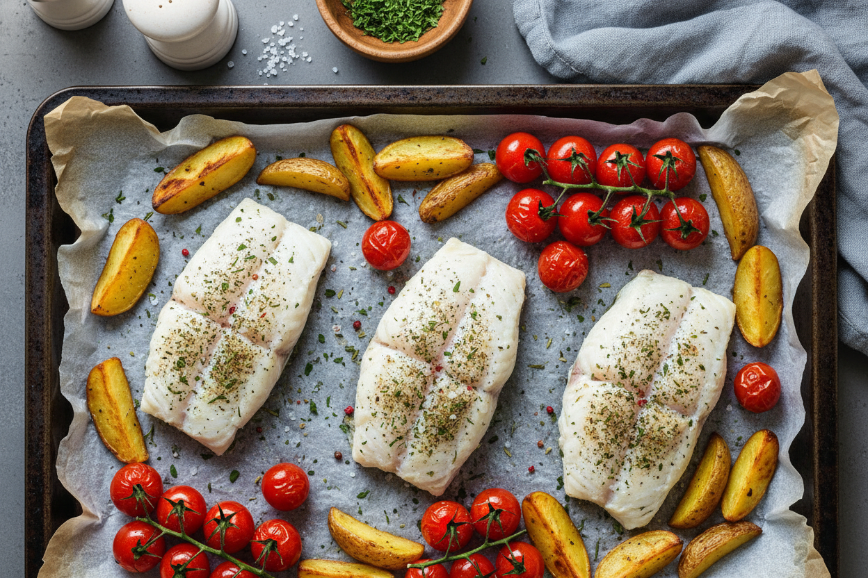 Baked Cod with Roasted Veggies preparation step 2