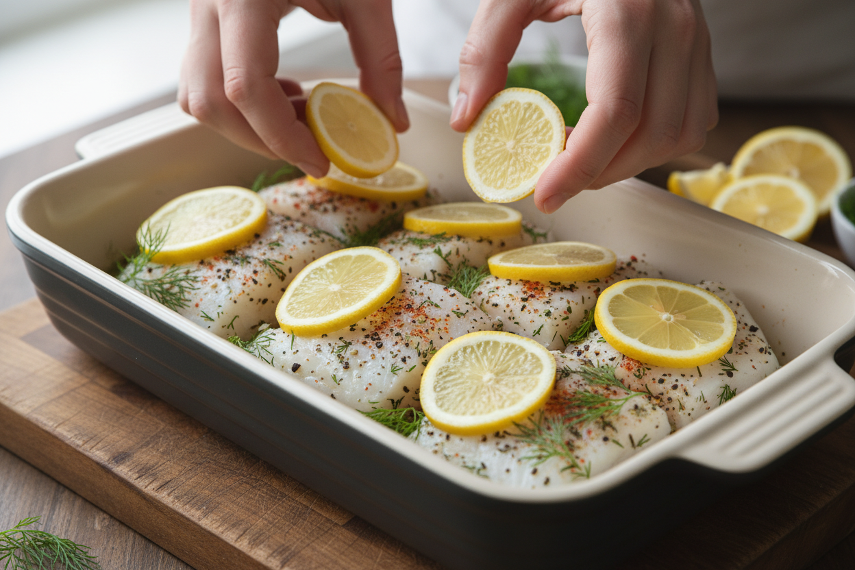 Baked Lemon Dill Fish preparation step 1