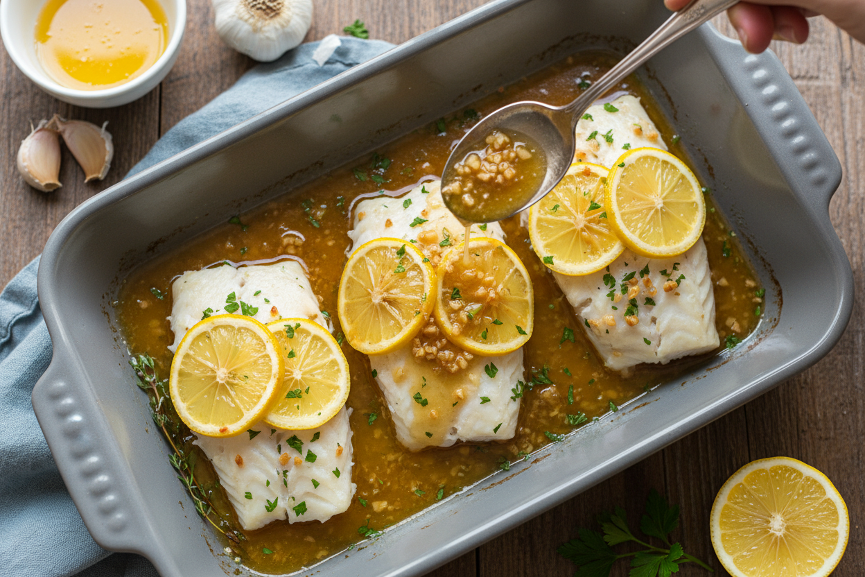 Baked Lemon Garlic Cod Recipe with Butter Sauce preparation step 2