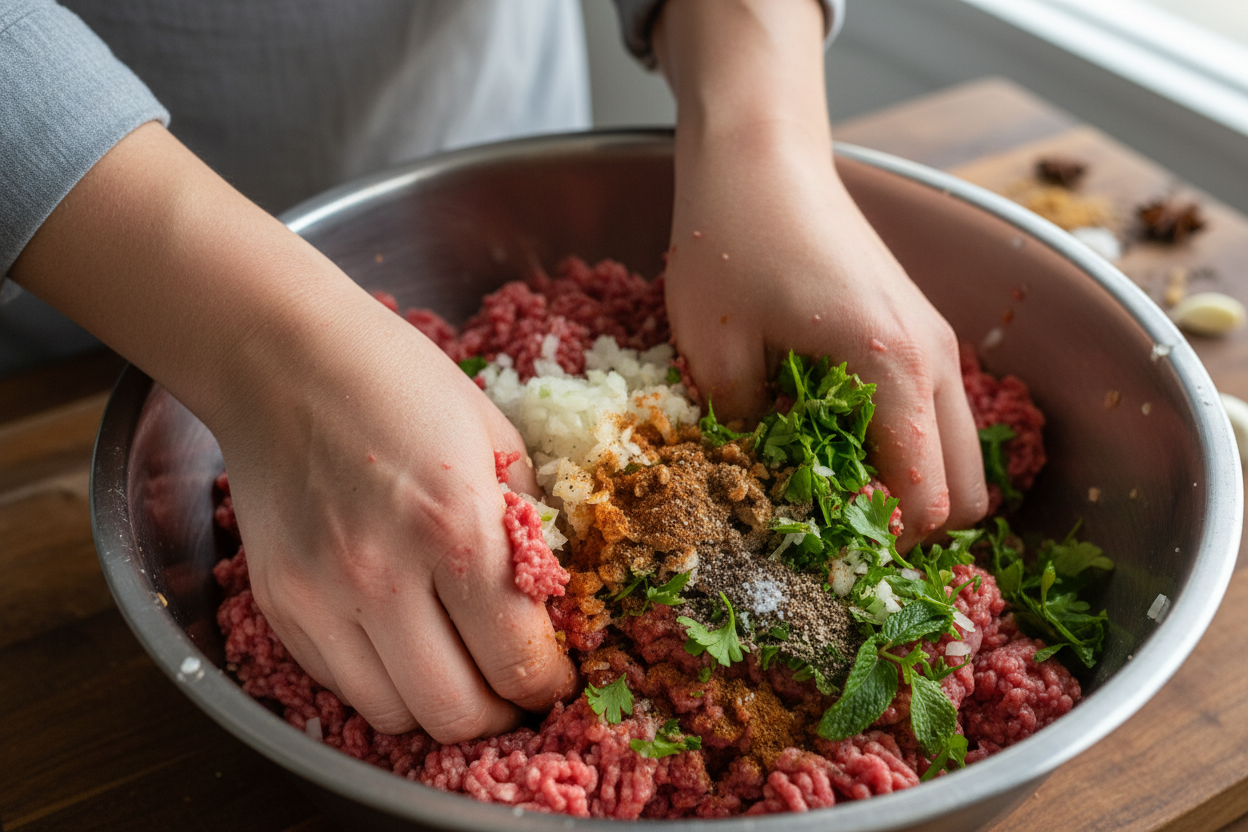 Beef Kofta Kebabs (Easy Ground Beef Kebab Skewers with Garlic & Herbs) preparation step 1