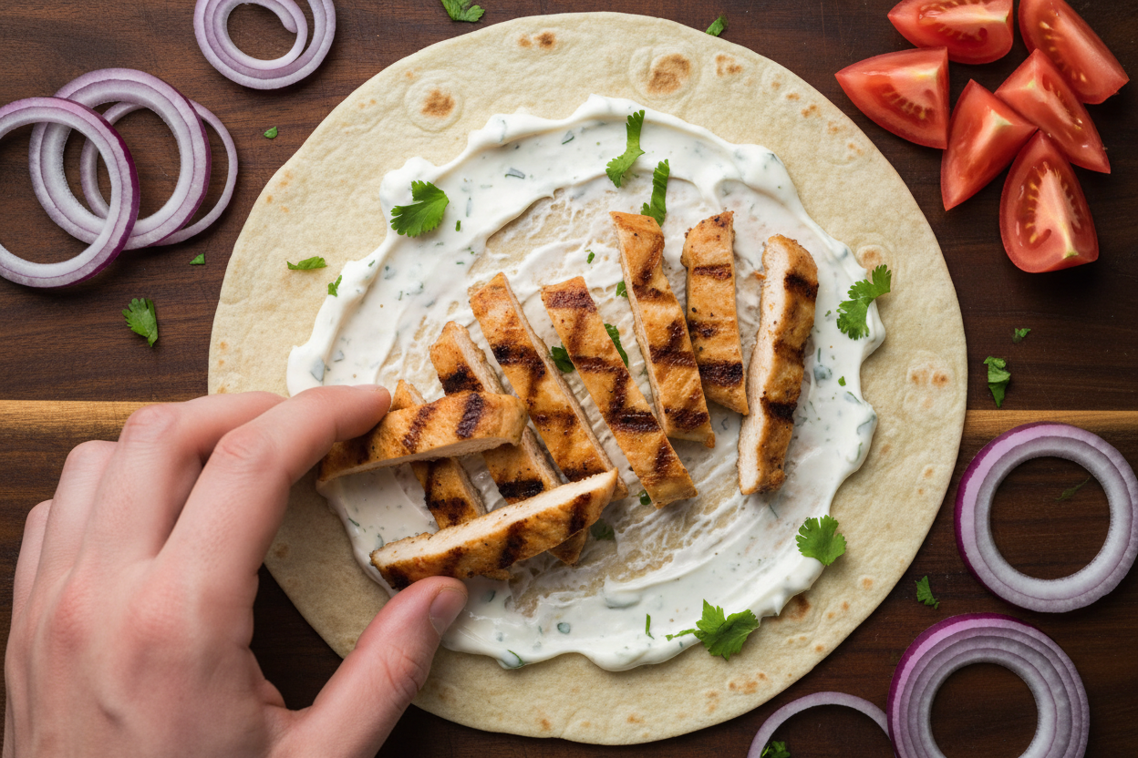 Chicken Shawarma Grilled Wraps preparation step 2