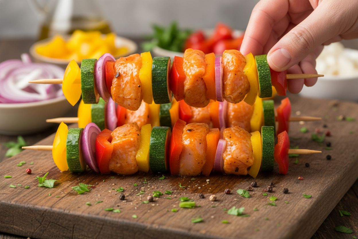 Chicken and Veggie Skewers preparation step 1