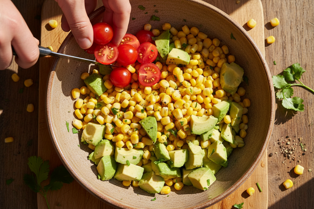 Corn and Avocado Salsa preparation step 1
