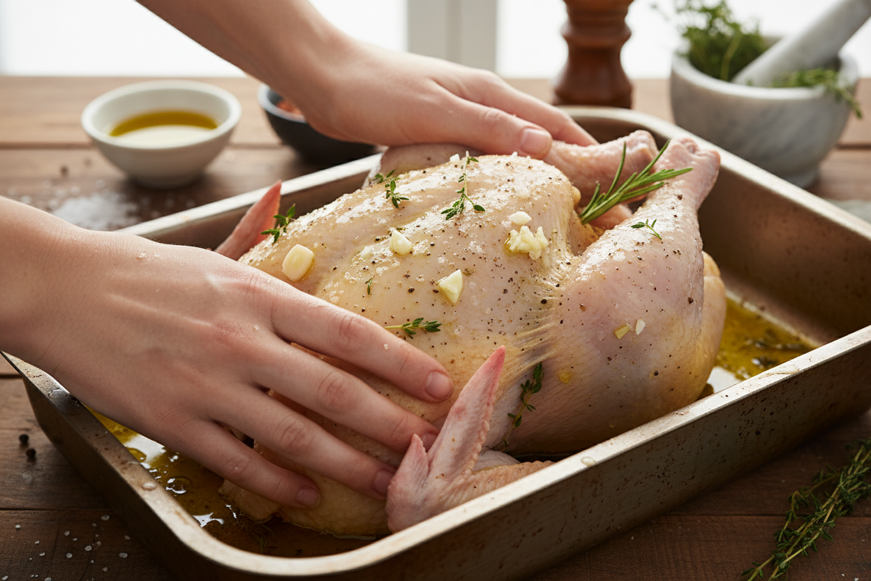 Crispy Lemon Herb Roasted Chicken Recipe with Easy Spring Vegetables preparation step 1