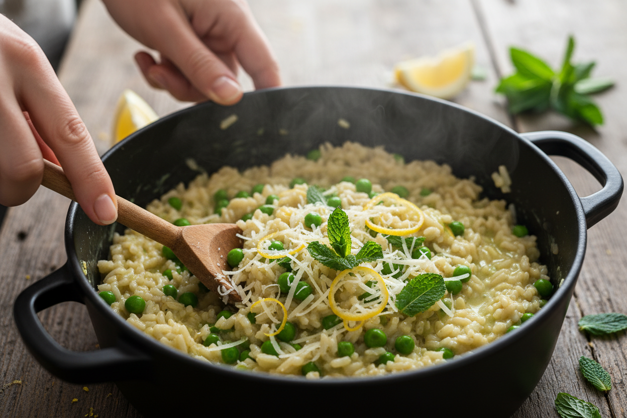 Delicious Spring Pea Risotto: A Healthy Green Risotto Dish preparation step 2