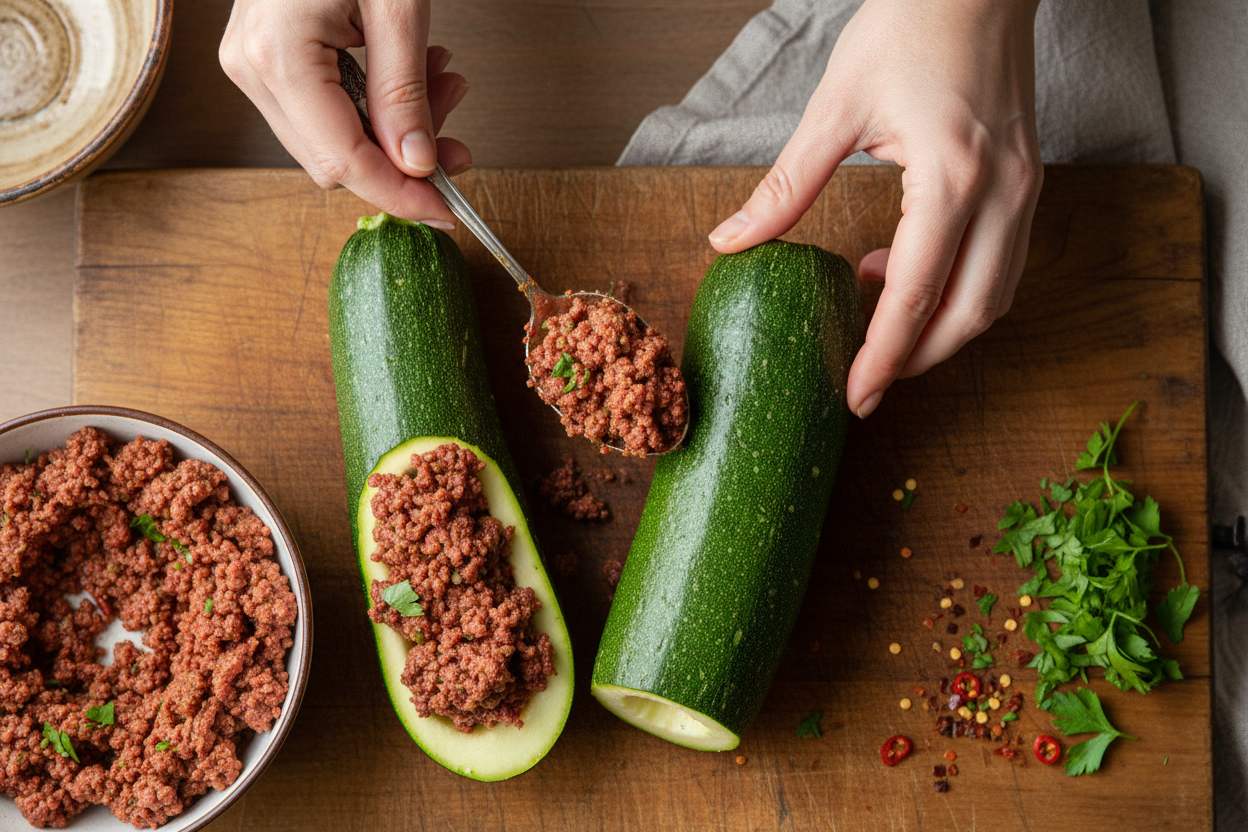 Easy Ground Beef Zucchini Boats preparation step 2