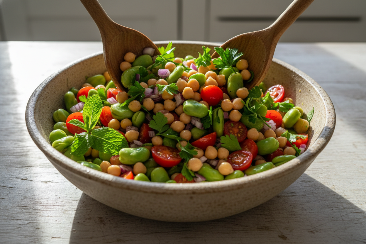 Fava Beans and Chickpea Salad preparation step 1