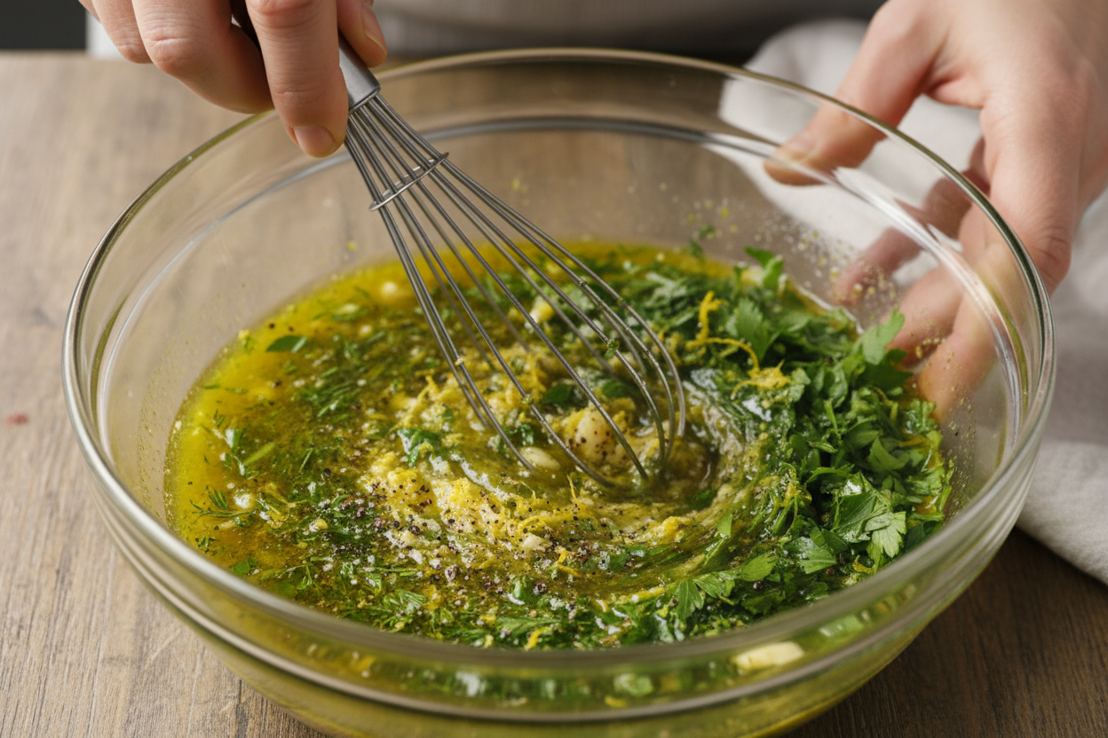 Fresh Lemon Herb Grilled Salmon Recipe with Easy Creamy Cucumber Dill Sauce preparation step 1