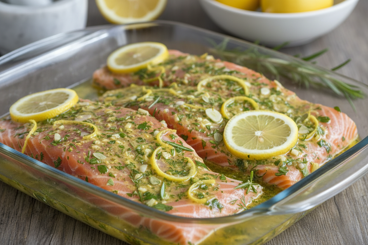 Fresh Lemon Herb Grilled Salmon Recipe with Easy Creamy Cucumber Dill Sauce preparation step 2
