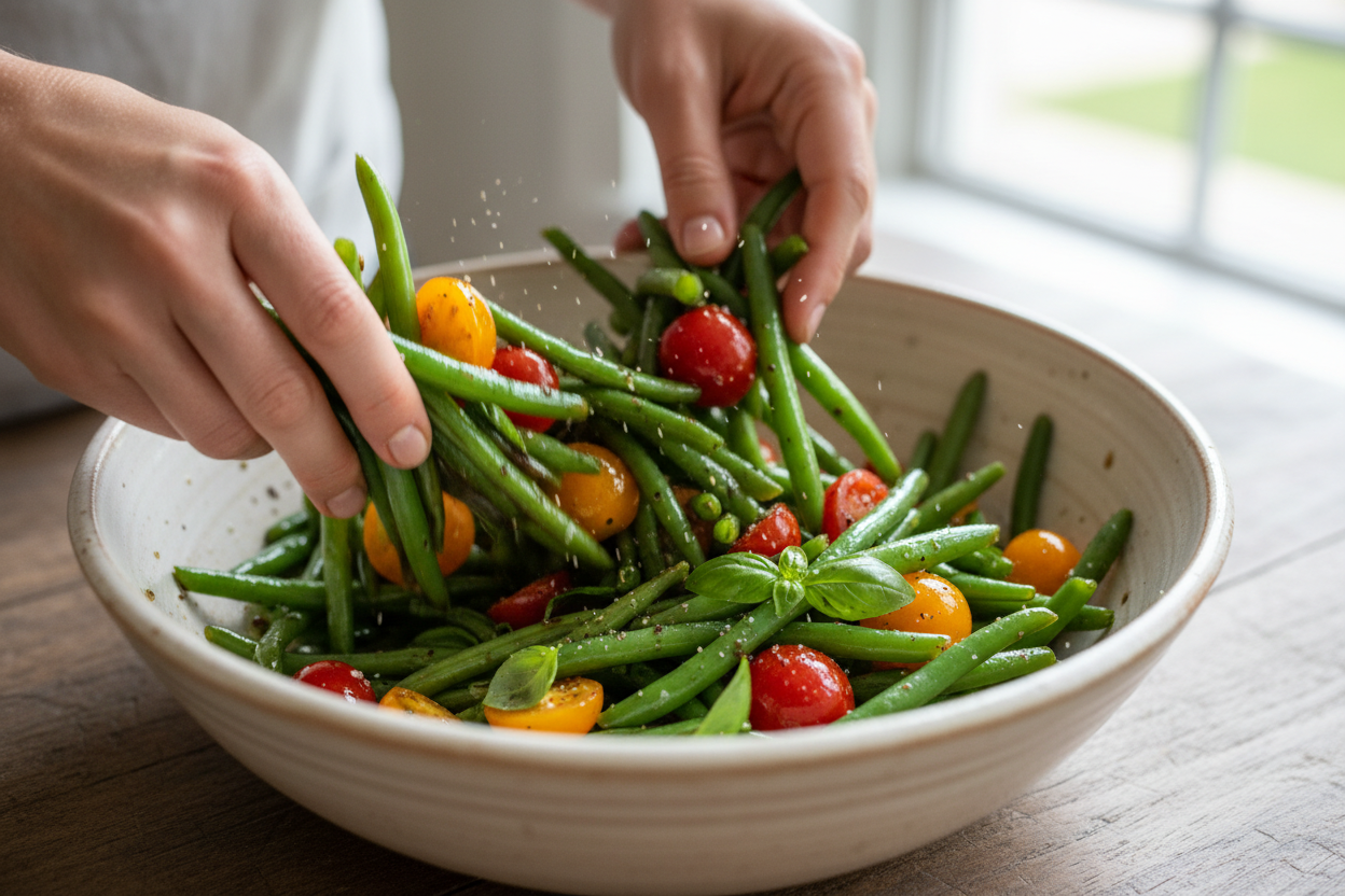 Green Beans with Cherry Tomatoes preparation step 1