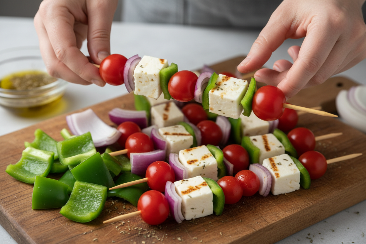 Grilled Halloumi & Veggie Skewers preparation step 1