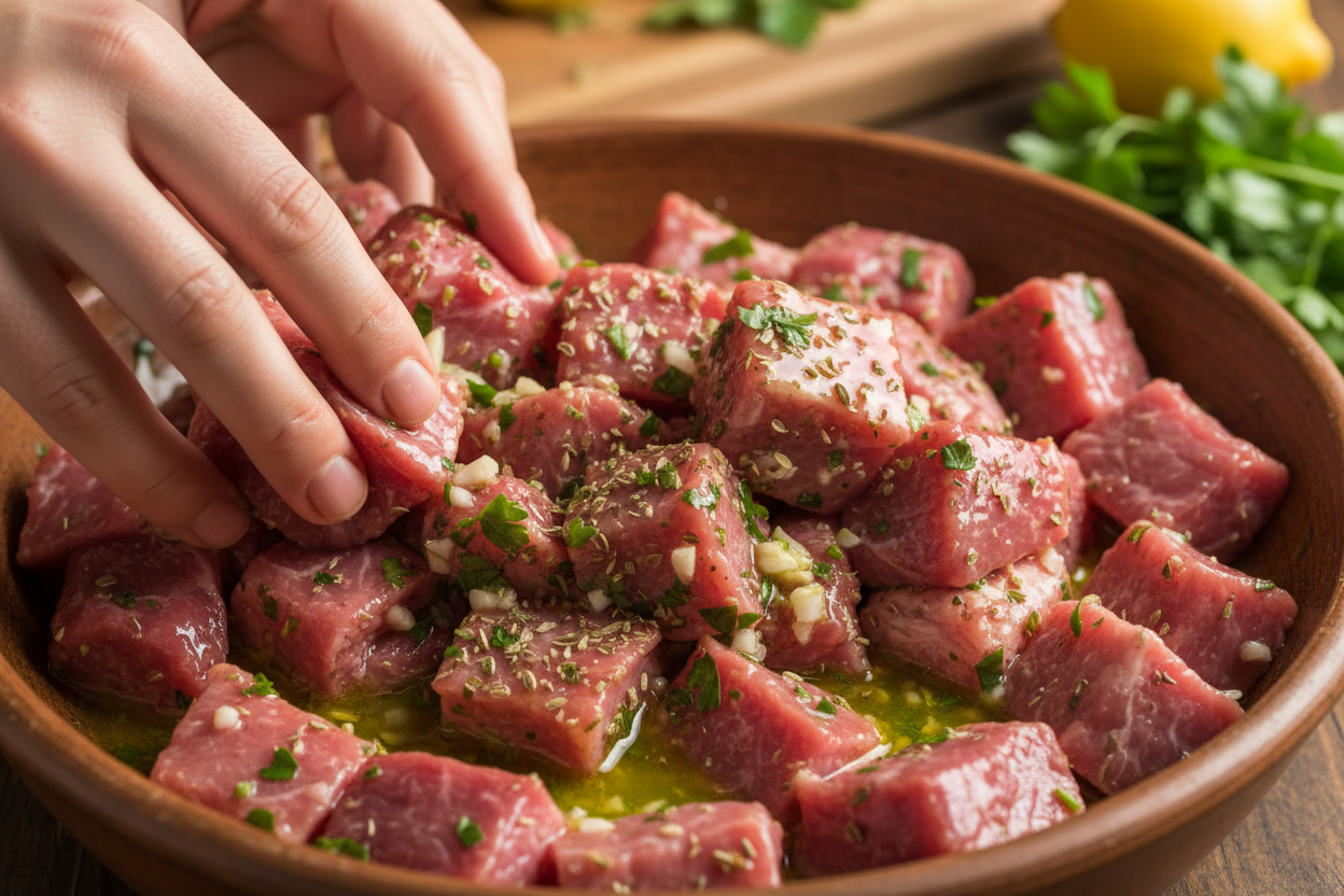 Grilled Lamb Skewers: Tasty Spring Dinner with Greek Salad preparation step 1