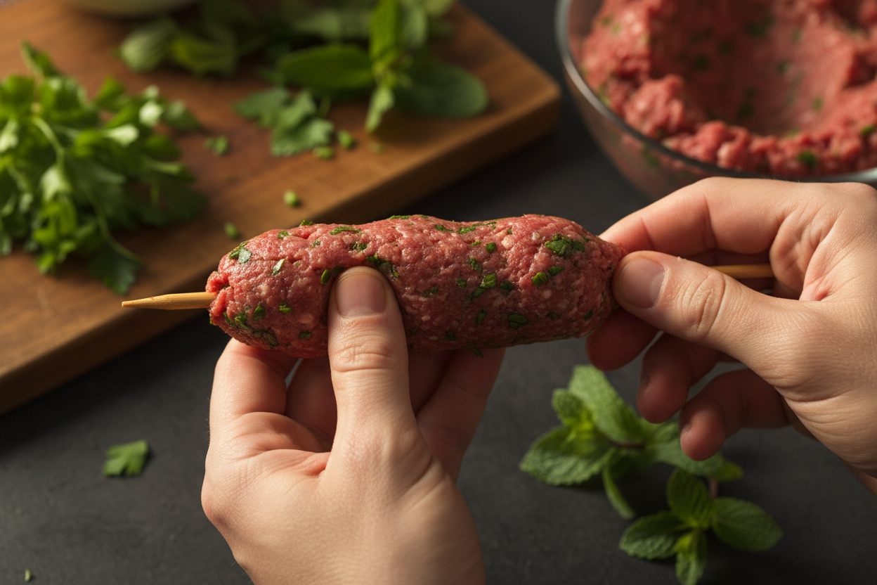 Halal Beef Kofta Skewers preparation step 1