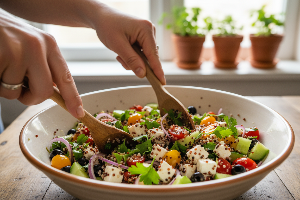Healthy Mediterranean Quinoa Salad preparation step 1