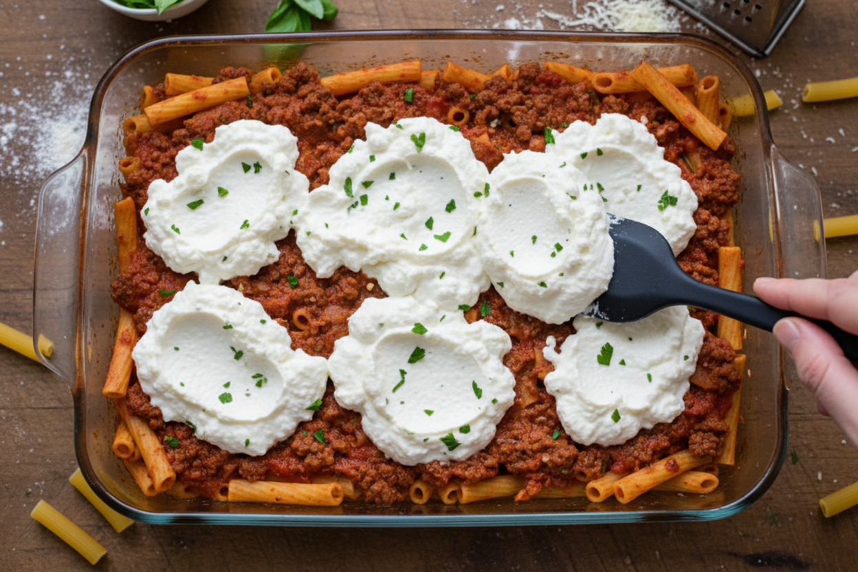 Homemade Baked Ziti With Ground Beef And Ricotta preparation step 2