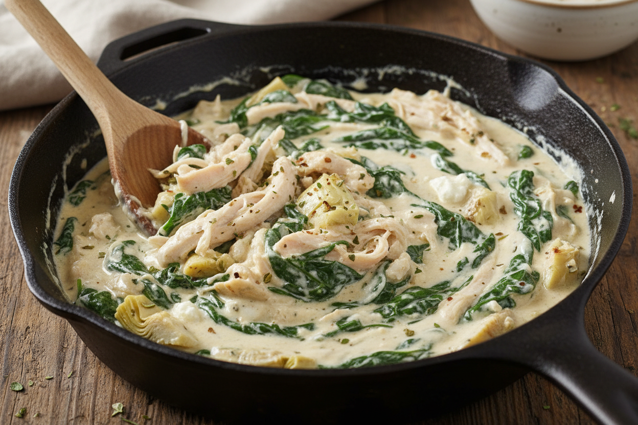 How To Make The Best Spinach Artichoke Chicken Pasta Bake preparation step 1