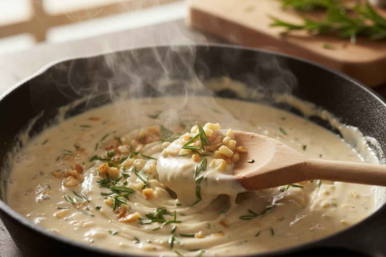 Mushroom Cream Sauce Pasta with Garlic and Parmesan preparation step 2