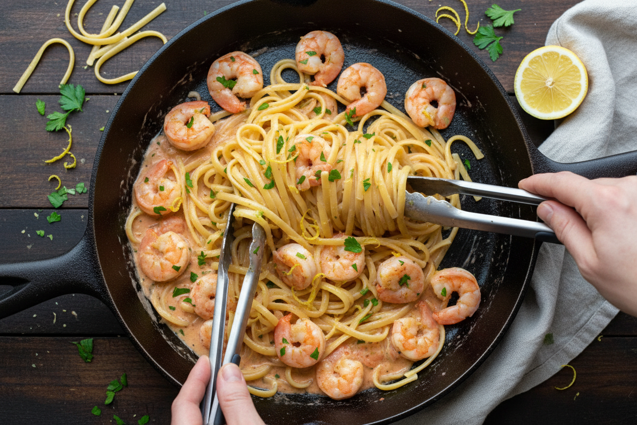 One-Pan Lemon Garlic Shrimp Pasta preparation step 2